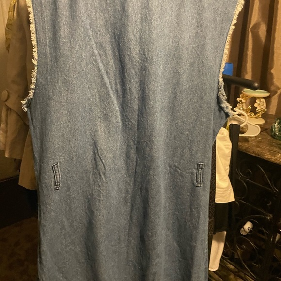 XXL blue Jean button down dress with rips down each front side - Picture 6 of 6